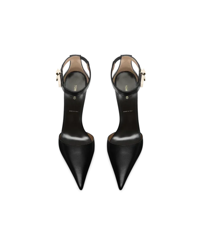 Décolleté con cinturino alla caviglia e fibbia a T in morbida pelle fiore Décolleté con cinturino alla caviglia e fibbia a T in morbida pelle fiore