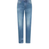Denim blu elasticizzato a taglio dritto con cimosa