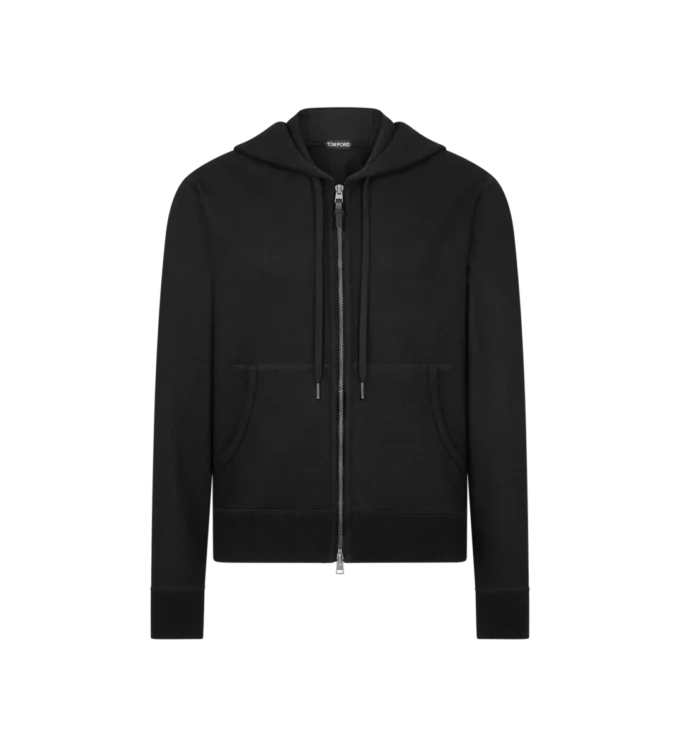 Felpa con cappuccio e zip in cashmere