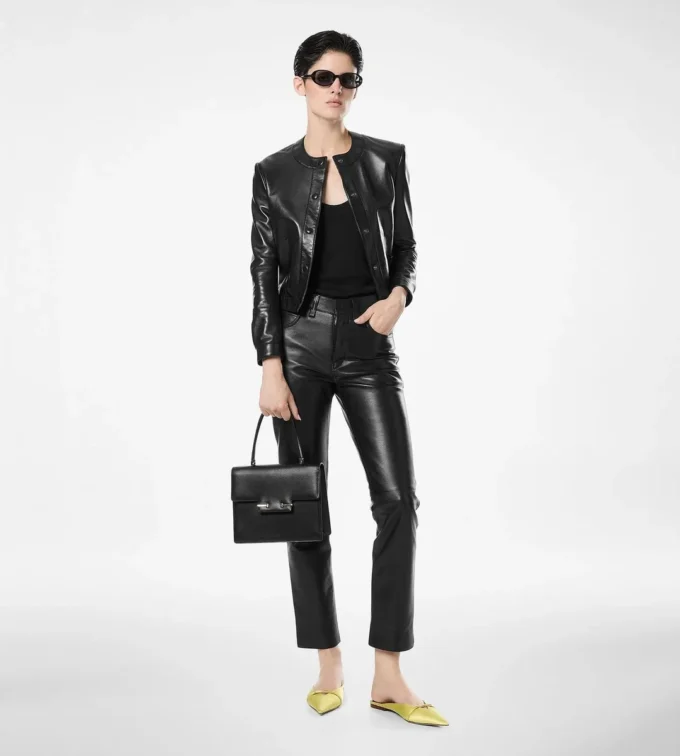 Giacca cardigan in pelle nappa Giacca cardigan in pelle nappa