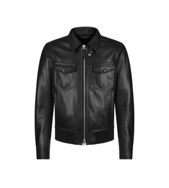 Giacca con collo in pelle nappa martellata