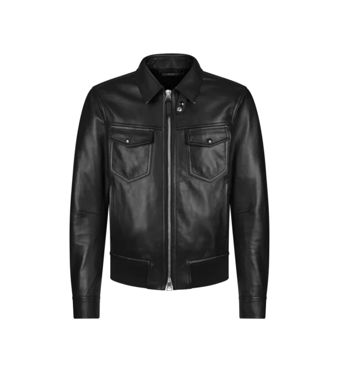 Giacca con collo in pelle nappa martellata