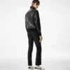 Giacca con collo in pelle nappa martellata