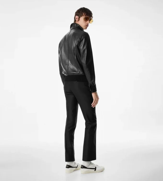 Giacca con collo in pelle nappa martellata