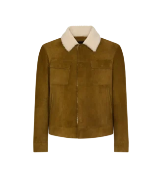 Giacca da camionista in pelle scamosciata spazzolata con collo in shearling