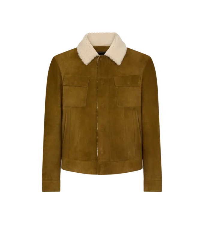 Giacca da camionista in pelle scamosciata spazzolata con collo in shearling