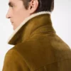 Giacca da camionista in pelle scamosciata spazzolata con collo in shearling