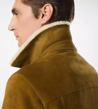Giacca da camionista in pelle scamosciata spazzolata con collo in shearling