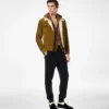 Giacca da camionista in pelle scamosciata spazzolata con collo in shearling