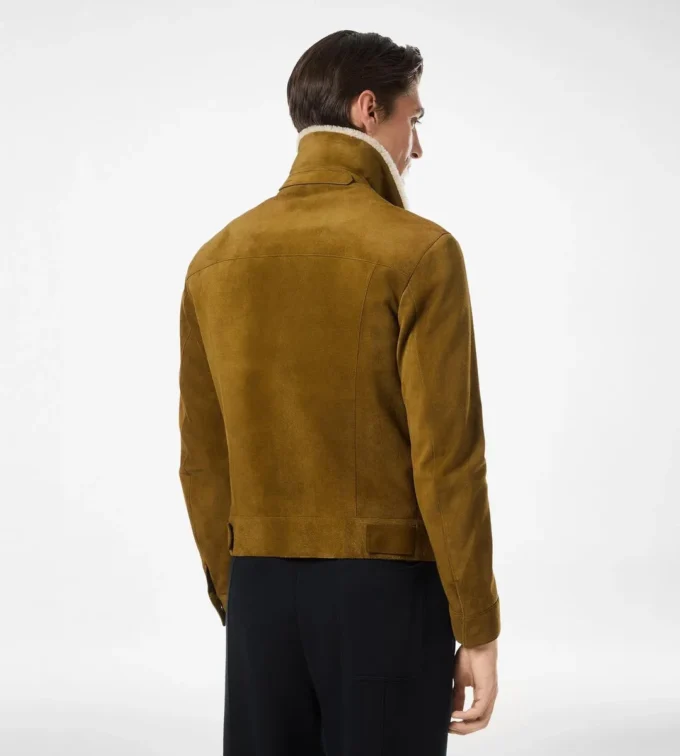 Giacca da camionista in pelle scamosciata spazzolata con collo in shearling