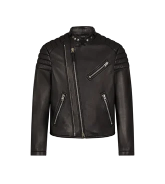 Giacca da motociclista in pelle martellata con zip