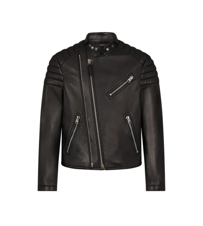 Giacca da motociclista in pelle martellata con zip Giacca da motociclista in pelle martellata con zip