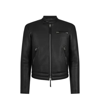 Giacca da motociclista in pelle martellata con zip