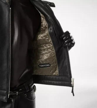 Giacca da motociclista in pelle martellata con zip