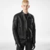 Giacca da motociclista in pelle martellata con zip