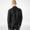 Giacca da motociclista in pelle martellata con zip