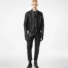 Giacca da motociclista in pelle martellata con zip