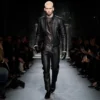 Giacca da motociclista in pelle martellata con zip