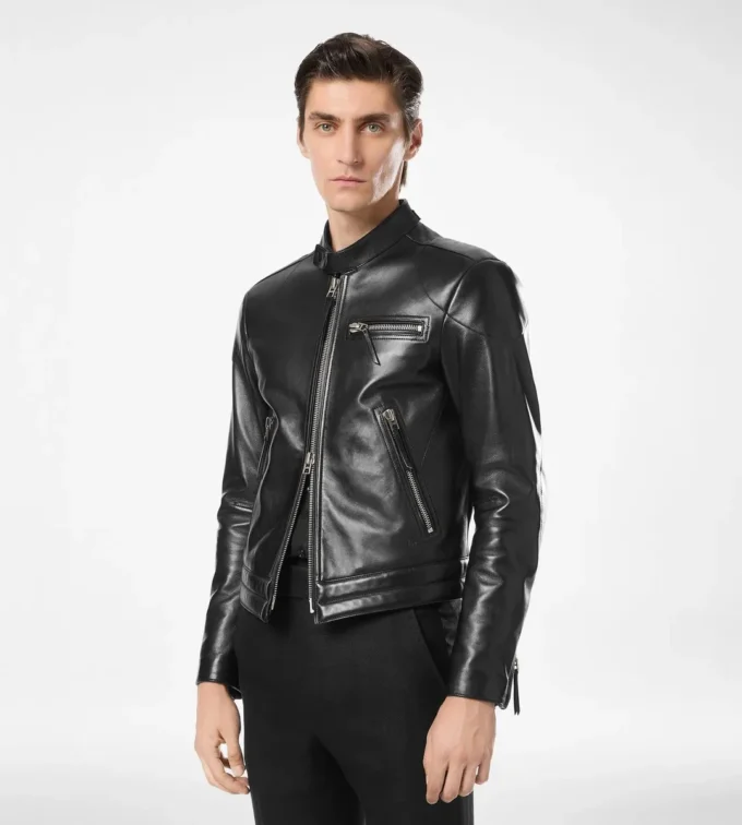 Giacca da motociclista in pelle nappa martellata