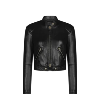 Giacca da pilota con zip in pelle plonge lucida