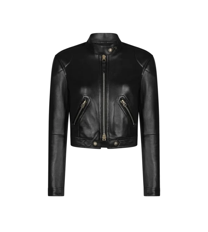 Giacca da pilota con zip in pelle plonge lucida Giacca da pilota con zip in pelle plonge lucida