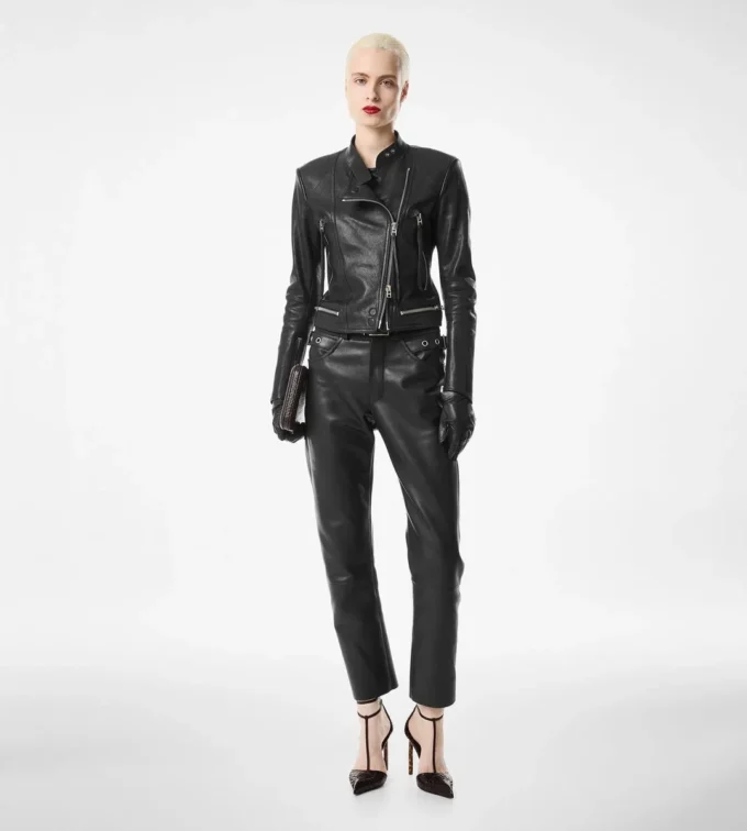 Pantaloni da motociclista in pelle martellata