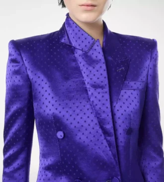 Giacca doppiopetto con revers a lancia in jacquard a pois