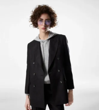 Giacca doppiopetto in cashmere con revers a lancia