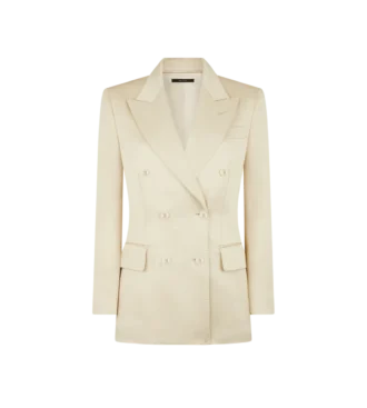 Giacca doppiopetto “Wallis” in twill di seta e lana