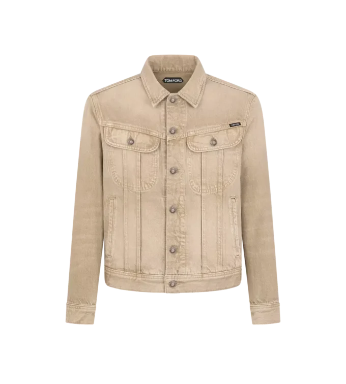 Giacca iconica in denim lavato color sabbia