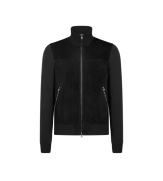 Giacca in lana con zip frontale in pelle scamosciata