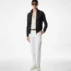 Giacca in lana con zip frontale in pelle scamosciata