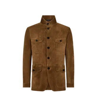 Giacca militare in pelle scamosciata di cashmere