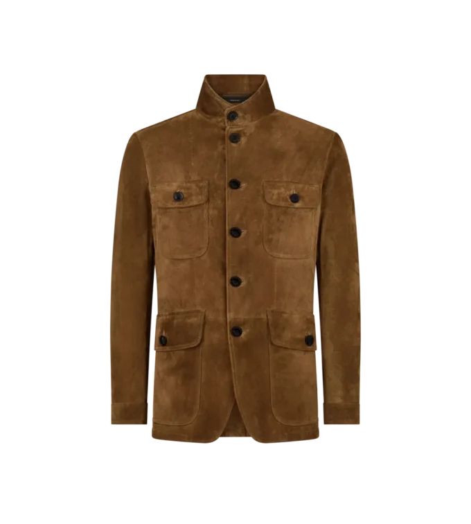 Giacca militare in pelle scamosciata di cashmere