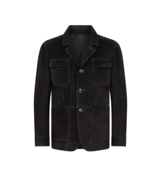 Giacca militare in pelle scamosciata di cashmere