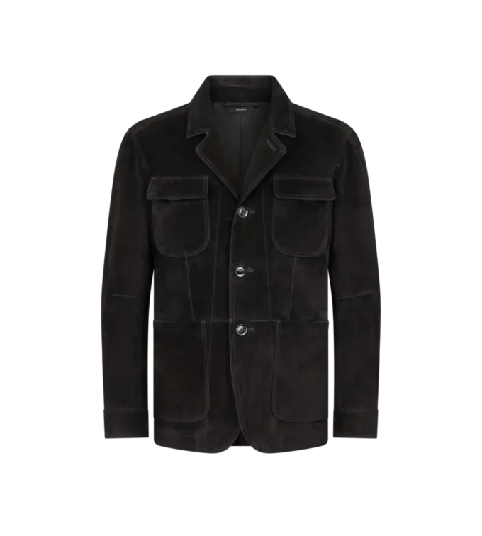 Giacca militare in pelle scamosciata di cashmere Giacca militare in pelle scamosciata di cashmere