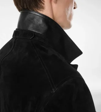 Giacca militare in pelle scamosciata di cashmere