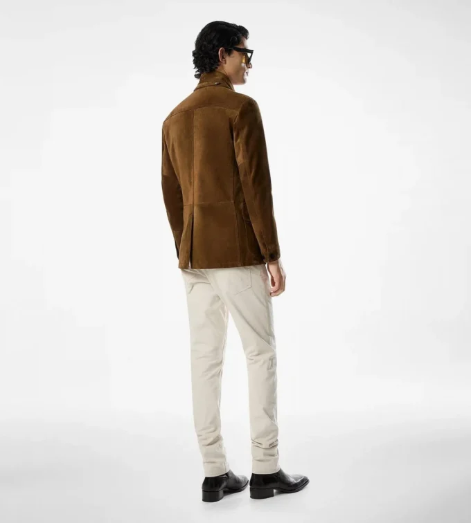 Giacca militare in pelle scamosciata di cashmere