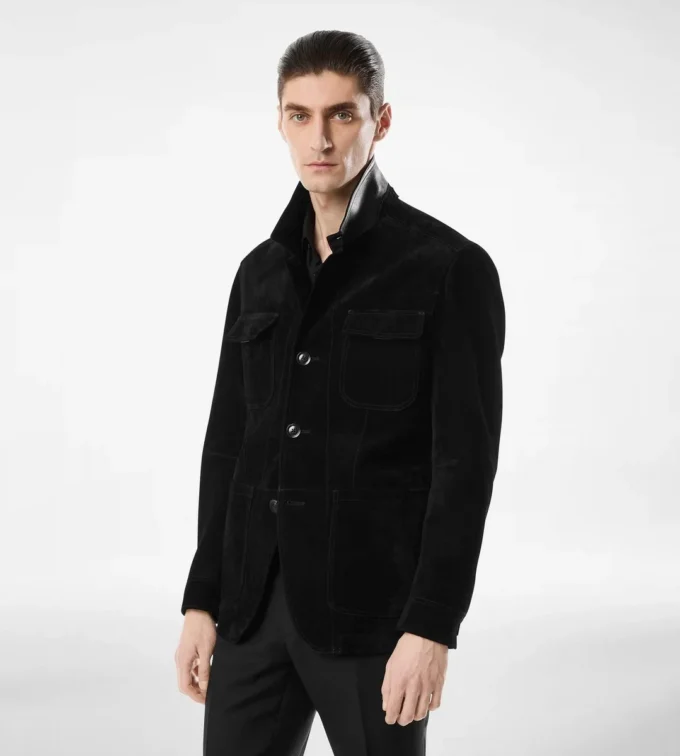 Giacca militare in pelle scamosciata di cashmere Giacca militare in pelle scamosciata di cashmere