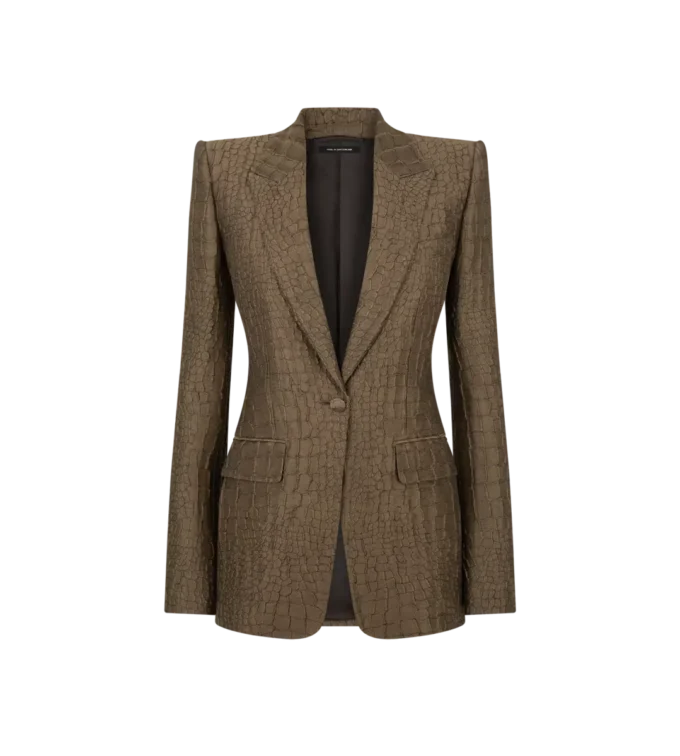Giacca monopetto con revers a lancia in jacquard coccodrillo Giacca monopetto con revers a lancia in jacquard coccodrillo