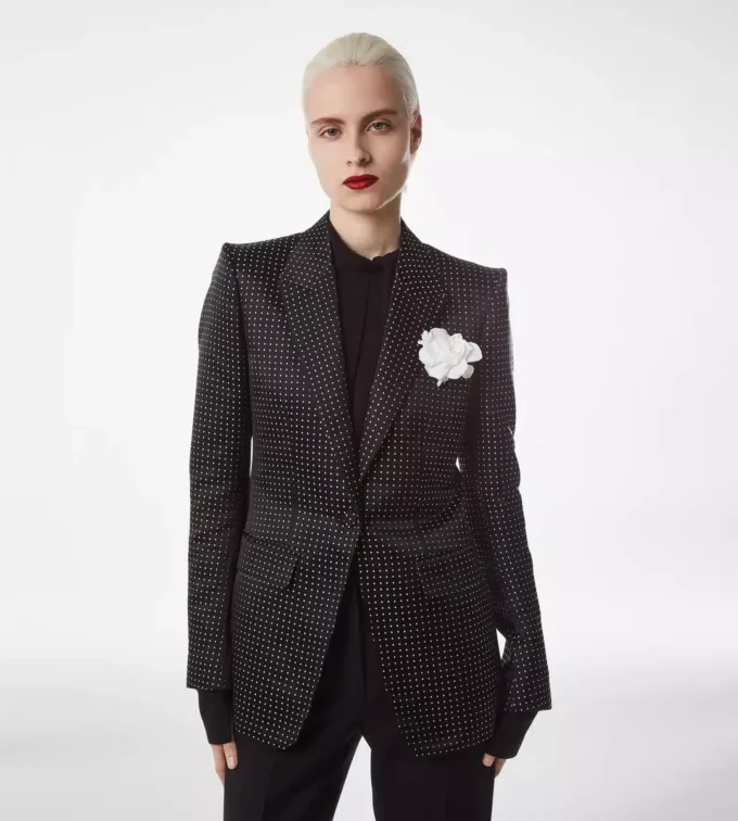 Giacca monopetto in duchesse jacquard a pois Giacca monopetto in duchesse jacquard a pois