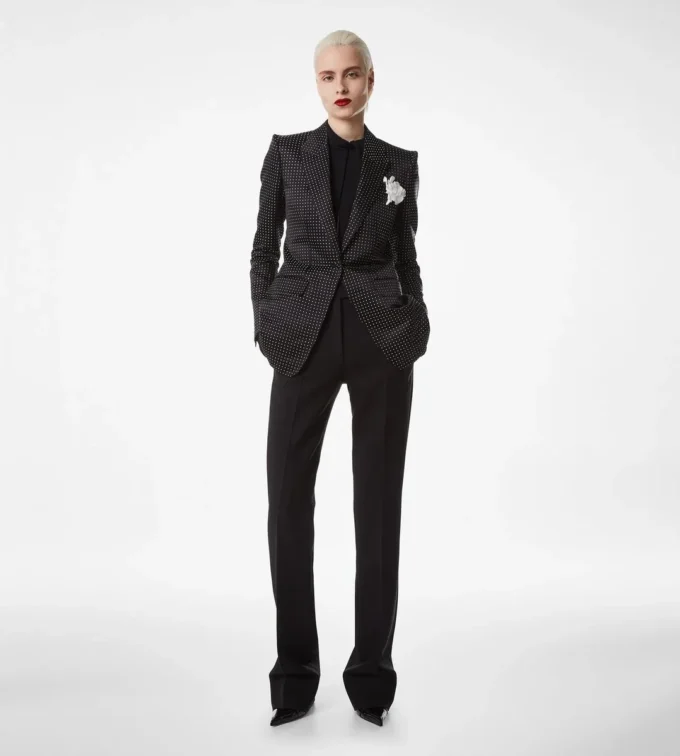 Giacca monopetto in duchesse jacquard a pois Giacca monopetto in duchesse jacquard a pois
