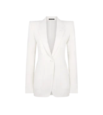Giacca monopetto in flanella di lana e cashmere