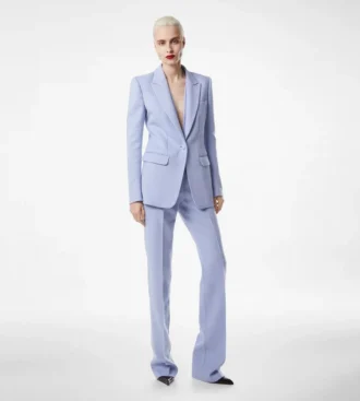 Pantaloni dritti sartoriali in lana leggera double face