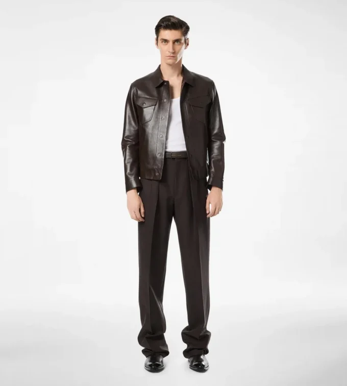 Giacca western in pelle martellata di bufalo