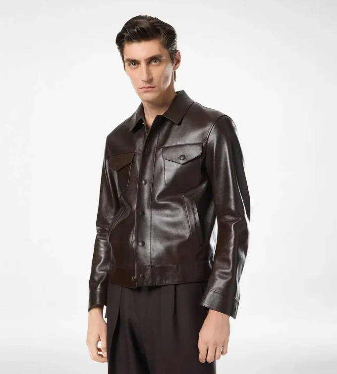 Giacca western in pelle martellata di bufalo