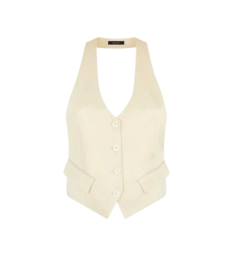 Gilet con apertura posteriore in twill di seta e lana