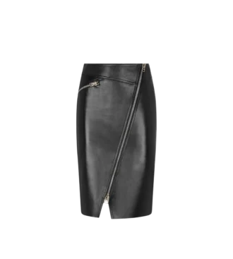 Gonna in pelle con zip diagonale al ginocchio