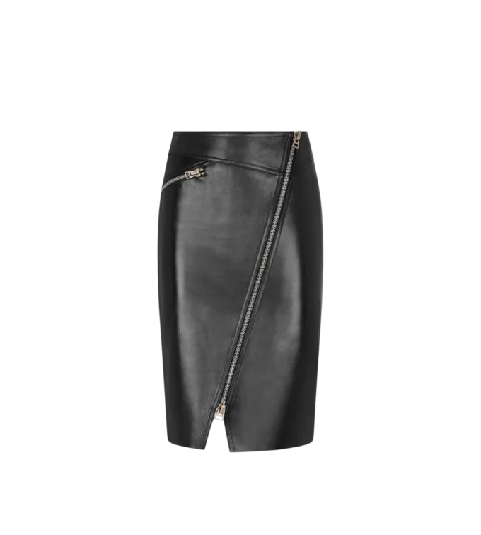 Gonna in pelle con zip diagonale al ginocchio Gonna in pelle con zip diagonale al ginocchio