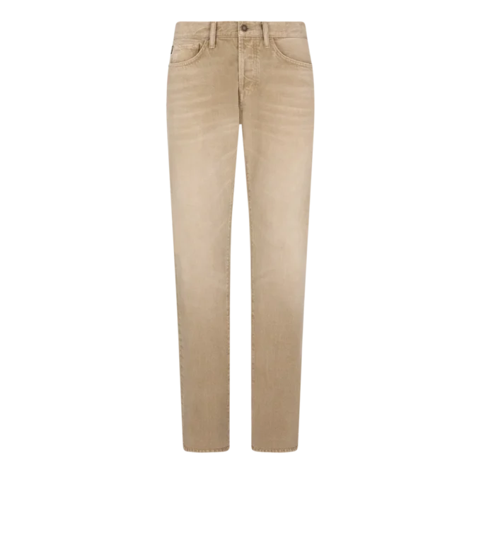 Jeans dritti in cotone sabbia lavato